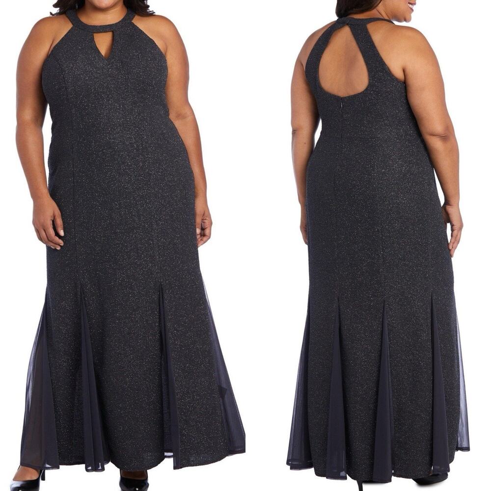 NWT Nightway Glitter Knit Formal Dress Womens Size 8 Charcoal Gray